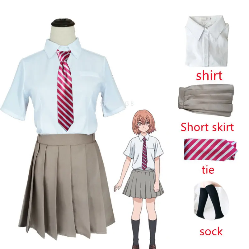 

Kostum Cosplay Anime Tokyo Revengers Tachibana Hinata Kaus Kaki Rok Dasi Kemeja Pakaian Halloween Cosplay Costume Women