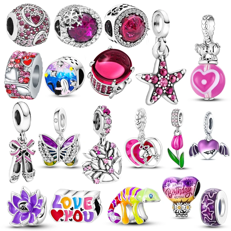 

925 Sterling Silver Butterfly Swallow Cactus Clover Chameleon Dangle Beads Fit Original Pandora Bracelet Charms DIY Jewelry