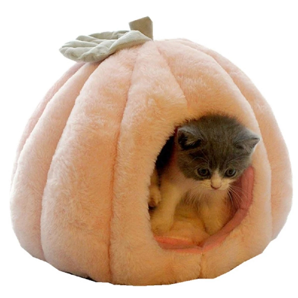 

Semi-Enclosed Warm Cat Calming Bed Pumpkin-Shaped Soft Cozy Cat Tent House with Removable and Washable Double-Sided Cushion Pad