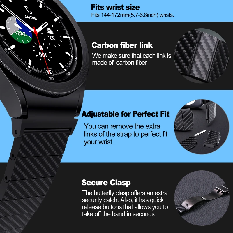 No Gaps Luxury Strap for Samsung Galaxy Watch 4 40mm 44mm Luxury Carbon Fiber Bracelet for Samsung Watch 4 Classic 42mm 46mm