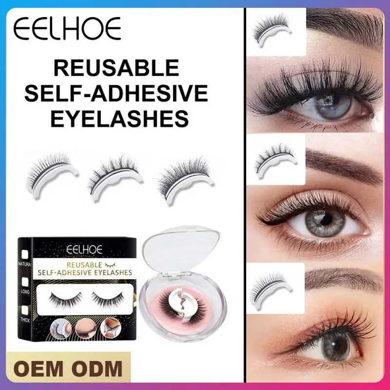 

1 Pair Reusable Self-adhesive False Eyelashes Natural Curly Thick Wispy 3 Seconds To Wear No Glue Needed 3D Mink Fake Eyelashes