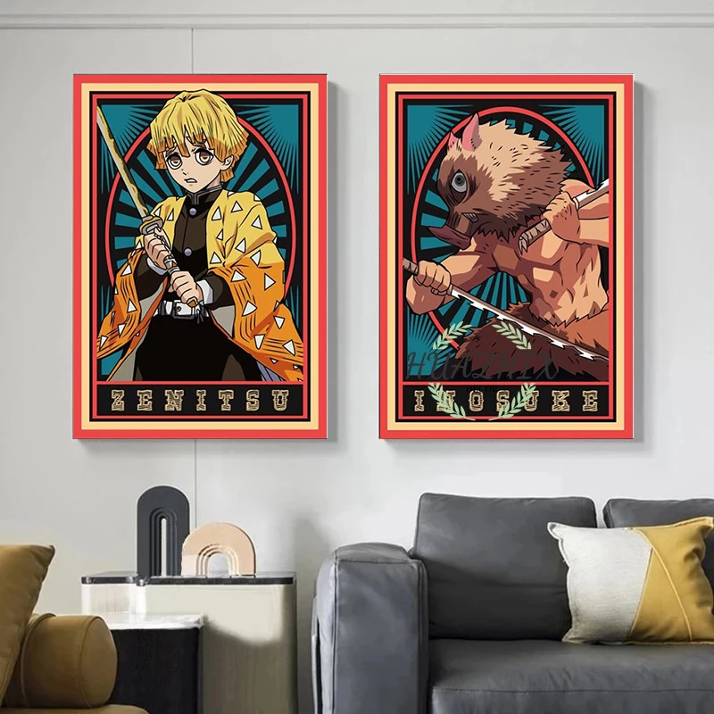 

Demon Slayer Kraft Paper Japanese Anime Posters Art Wall Painting for Modern Living Room Home Decoration Pictures Frameless