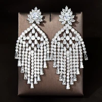 hibride long tassel drop earrings for women wedding accessories aaa cubic zirconia dubai bridal earrings costume jewelry e 1051