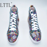 real leather snakeskin pattern designer sneakers fashion high top sneakers men lace up trainers luxury casual shoes