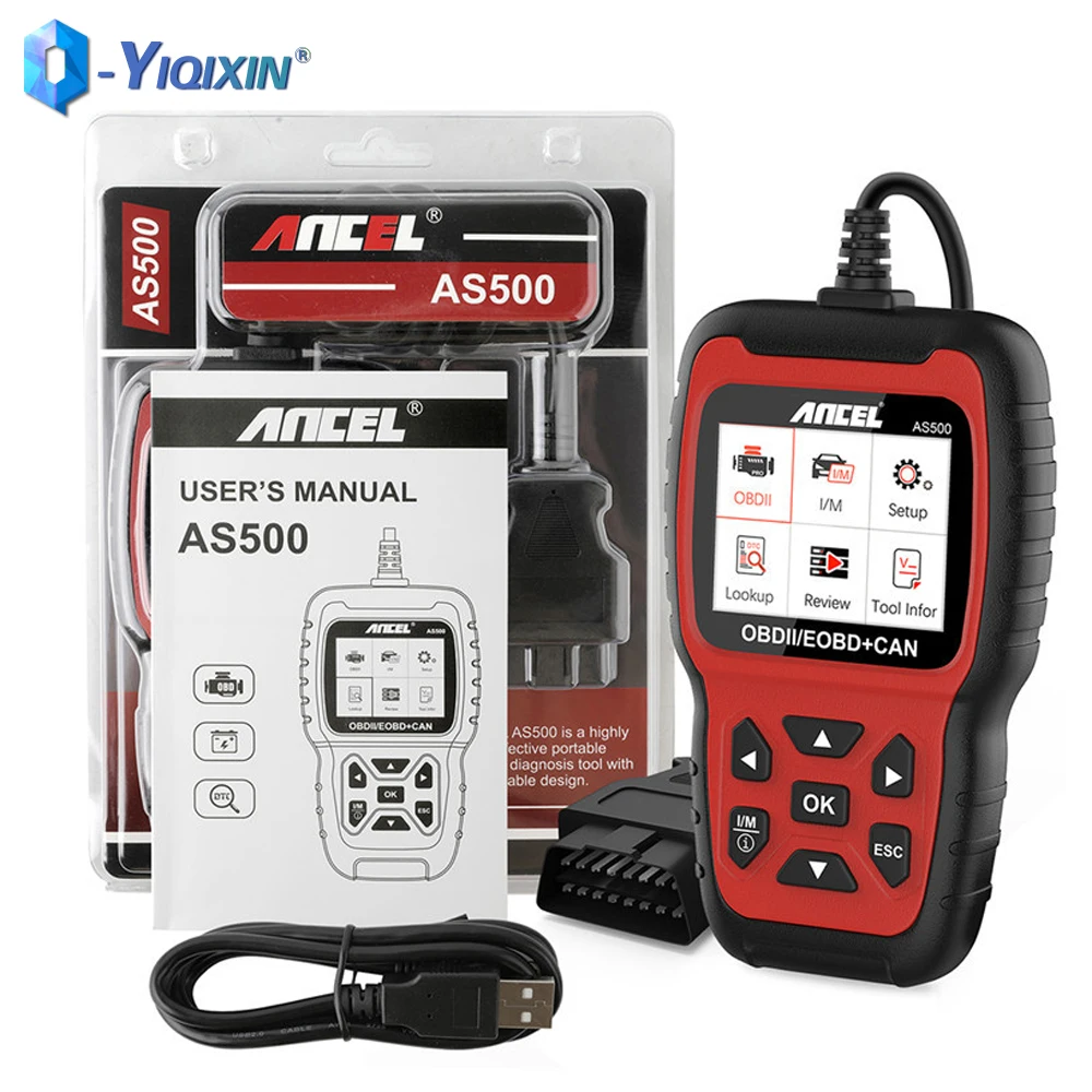 For Ancel OBD2 Scanner AS500 Engine Code Reader OBD Automotive Car Diagnostics Tool Lifetime Free Update Multilingual I/M EOBD