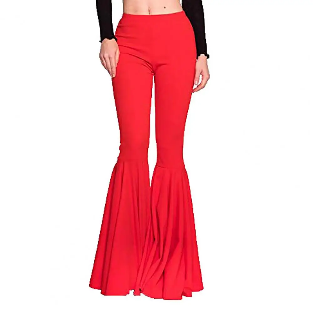 

Mermaid Pants Elastic Waistband Flare Pants Women Solid Color Sports Mermaid Flared Pants