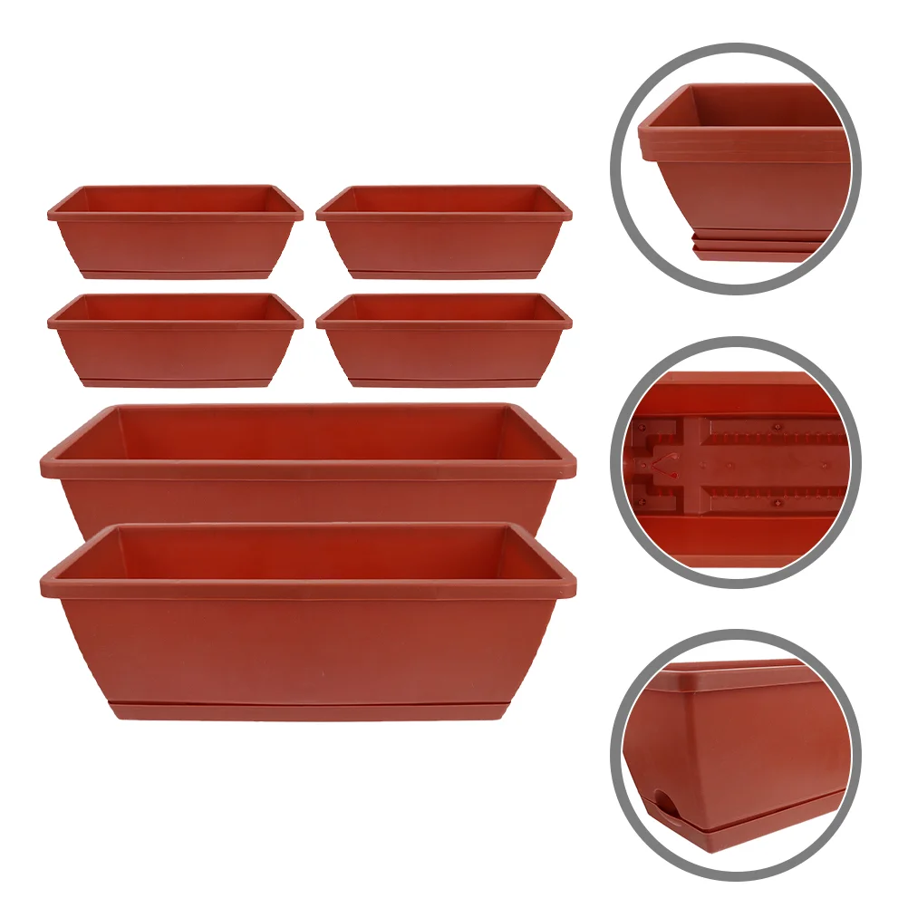 

6 Pcs Lazy Basin Planter Office Rectangle Flower Vase Vegetables Growing Container Plastic Garden Decorations