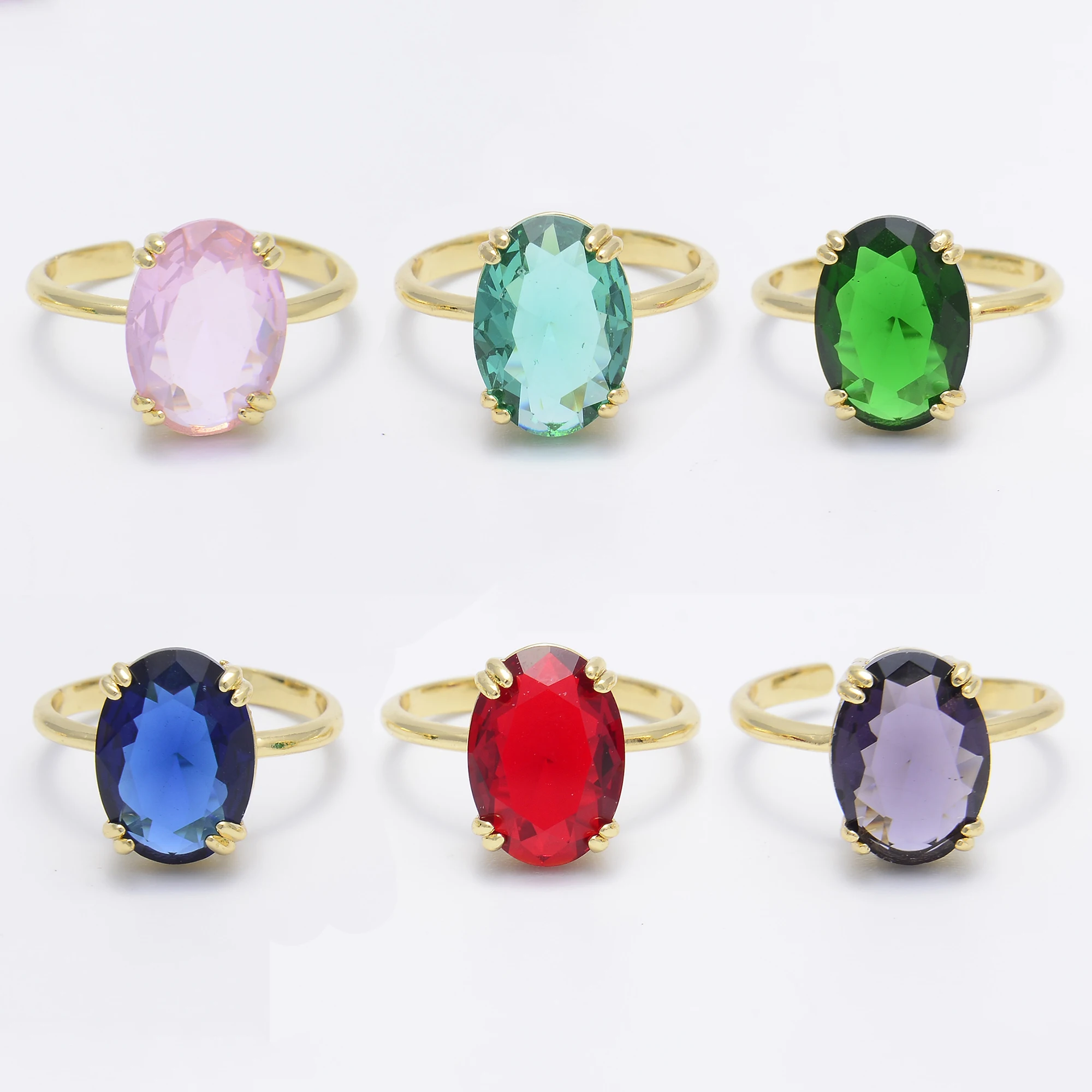 

Oval Colored Artificial Stone Crystal Rings for Women Exquisite Accessories Gold Color Open Ring-finger Jewelry Gift for Girl