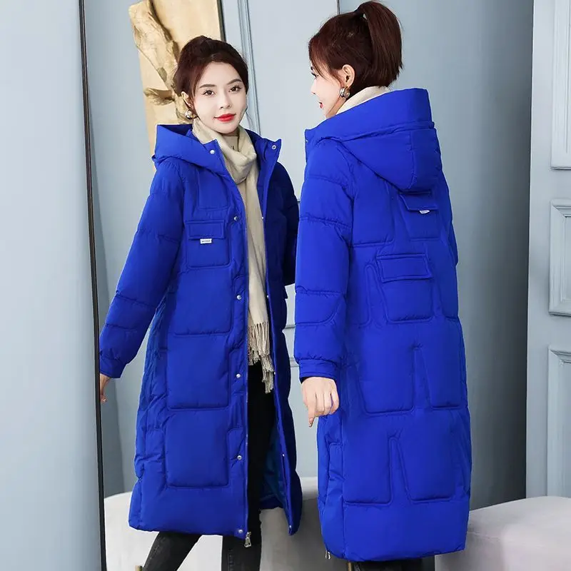 Winter Slim Hooded Parkas Jackets Women Thicken Warm Long Pockets Zipper Cotton Padded Coats New 2023 New Femme Tops S91