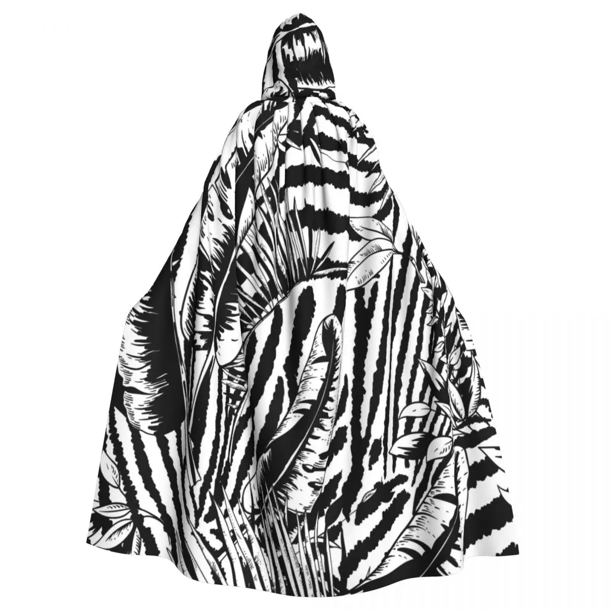 

Adult Cloak Cape Hooded Tropical Leaves Zebra Exotic Natural Black Medieval Costume Witch Wicca Vampire Elf Purim Carnival Party