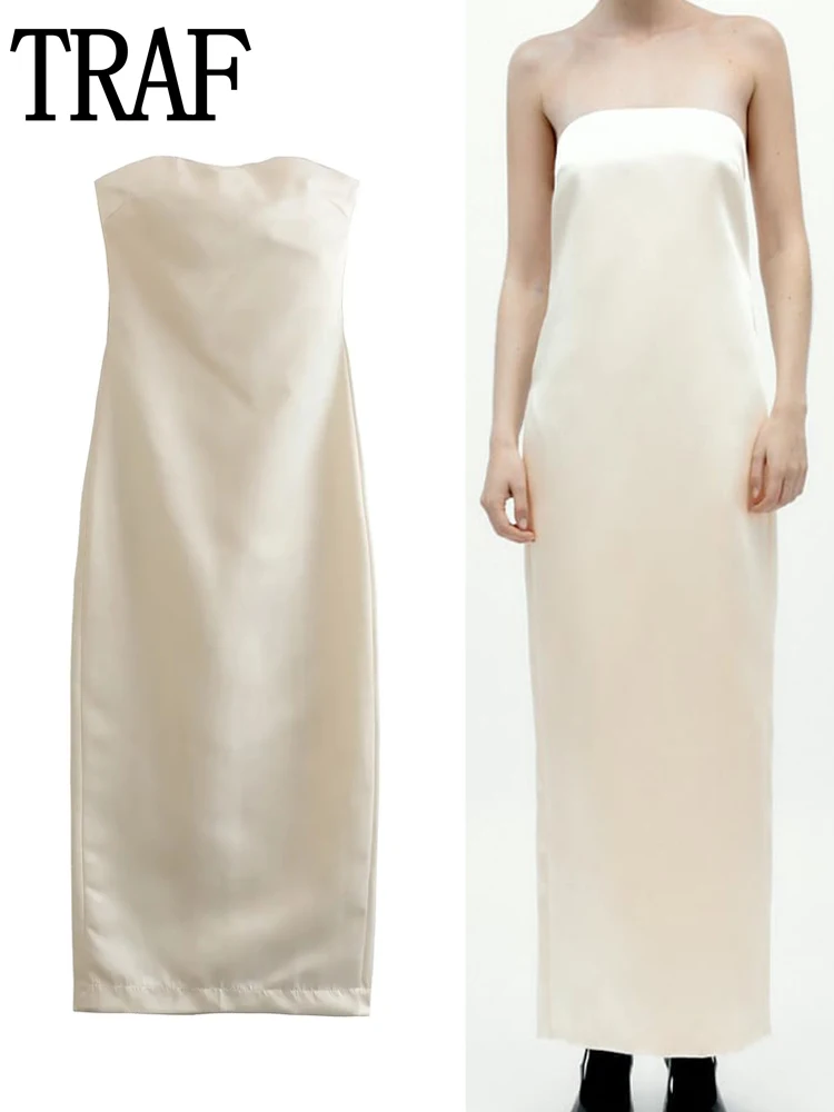 

Платье-корсет женское атласное с открытыми плечами и открытой спиной