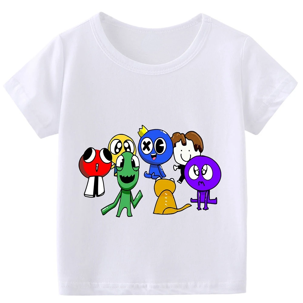 

Радужная детская одежда Robloxs для друзей, футболка для мальчиков и девочек, летняя футболка с коротким рукавом, детская одежда для аниме игр, ...