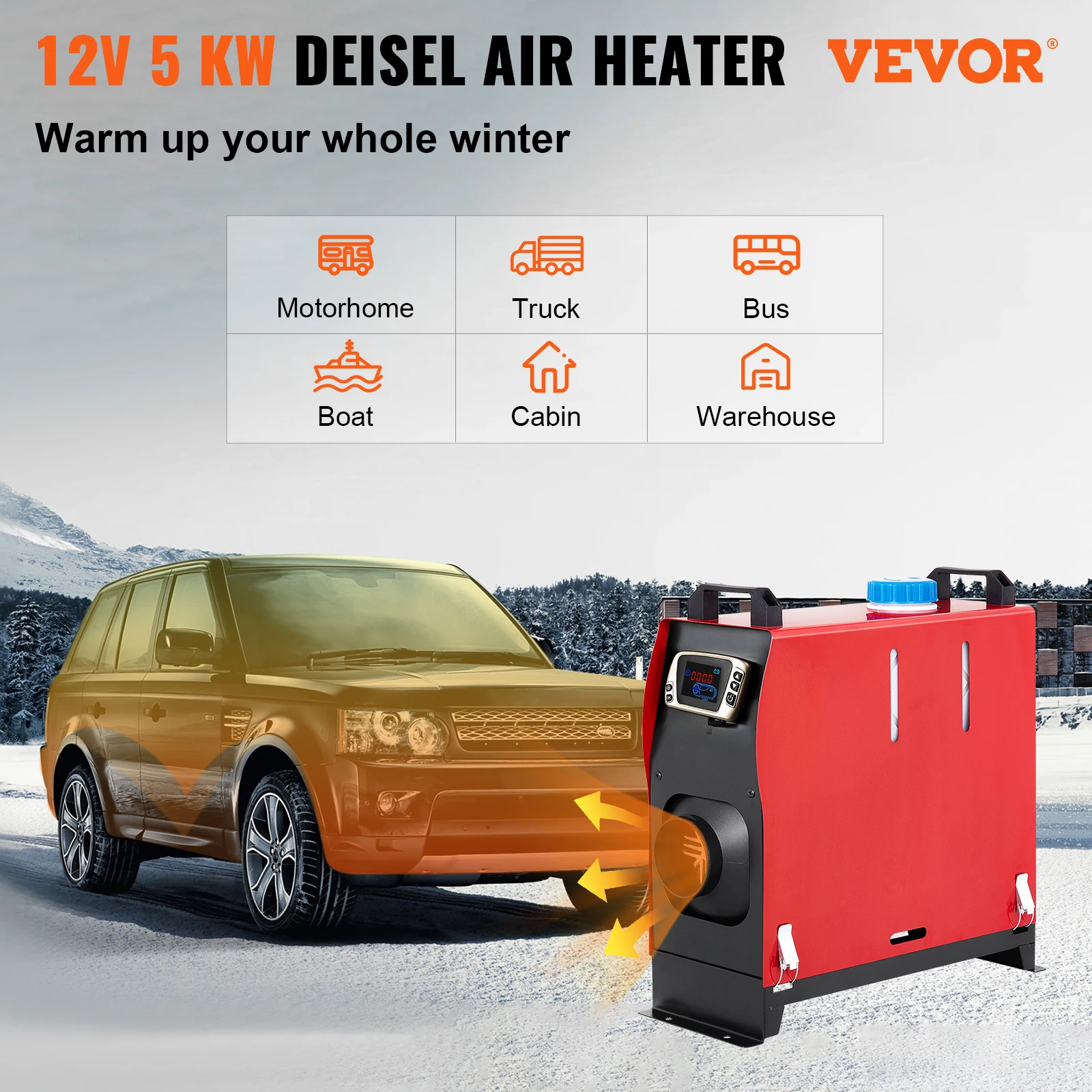 VEVOR 5KW дизельный воздушный отопитель все в одном 12V с ЖК-переключателем пульт