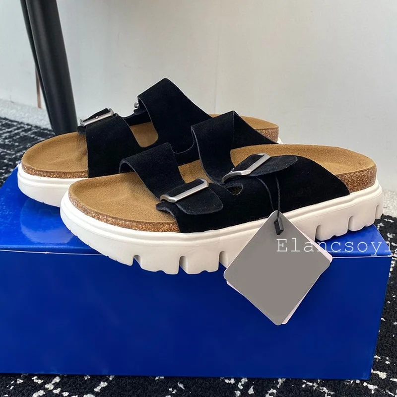 Летние женские Искусственные замшевые однотонные тапочки на толстой подошве