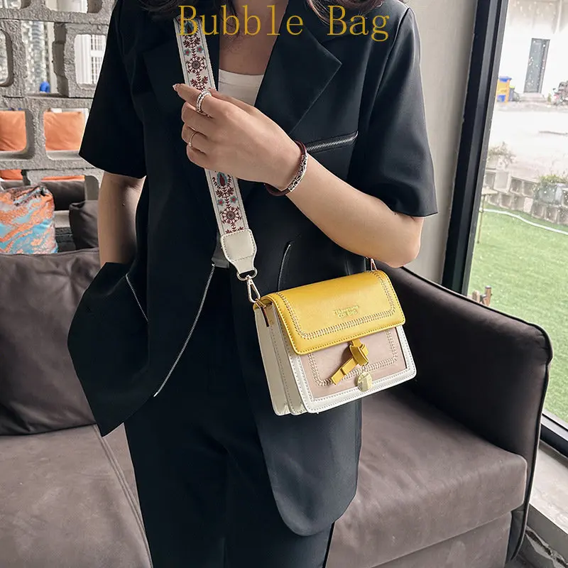 Korean bag 2023 summer tide new handbag small fresh contrast color shoulder bag small square letter crossbody bag