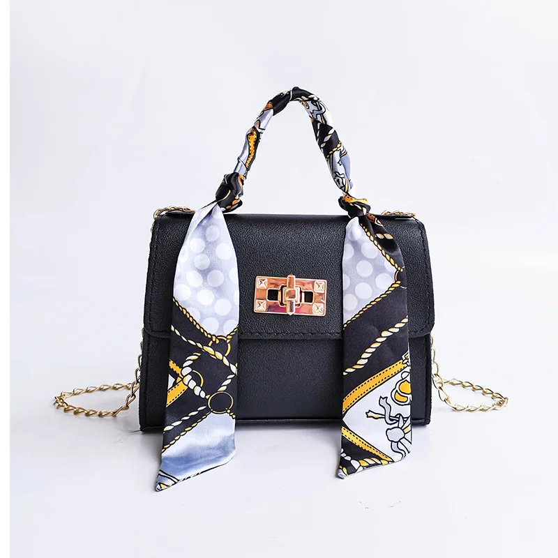 Women Fashion Handbags Small Silk Scarf Shoulder Bags PU Leather Mini Chain Bag Luxury Ribbons Bow Crossbody Messenger Bags