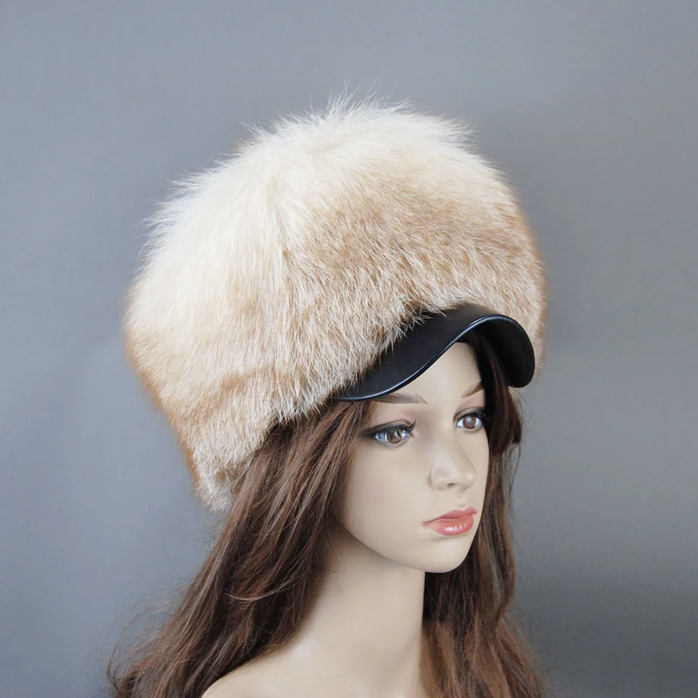 Женская зимняя шапка из натурального меха енота и лисы толстая теплая пушистая
