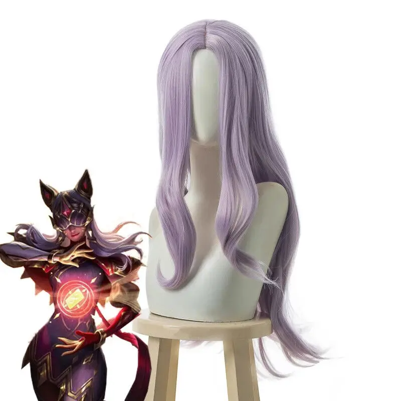 LOL Arcana Ahri Косплей Парики 70 см Длинные Фиолетовые Женские Синтетические Волосы