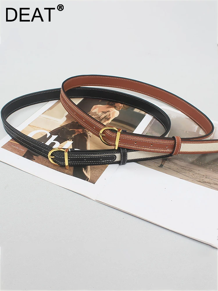 

DEAT Fashion Women Retro Belt Contract Color Spliced Thin Gold Metal Buckle Versatile Female Girdle Autumn 2023 New Tide 17A9745