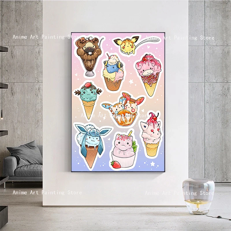 

Pokemon Ice Cream Poster and Print Japanese Anime Canvas Painting Cartoon Kids Bedroom Wall Art Living Room Home Decor Cudros