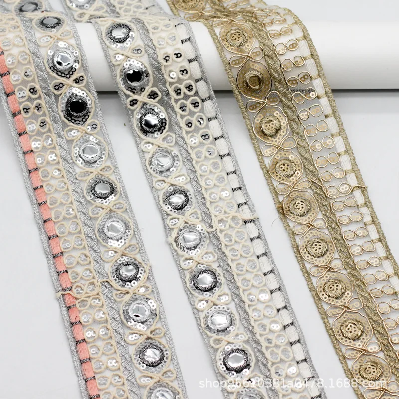 

5cm wide cotton thread lens Embroidery Lace sequins 10 yards/roll garment accessories Hanfu embroidery accessories ribbon