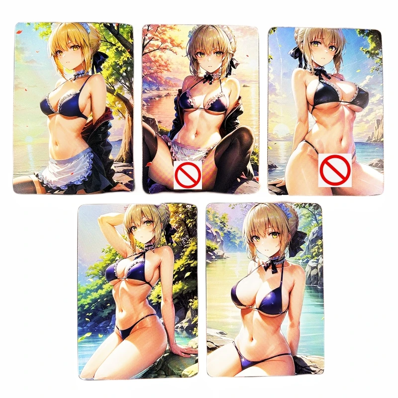 

5pcs/set Fate Altria Pendragon ACG Girl Animation Characters Refraction Flash Card Anime Classics Game Collection Cards Toy Gift