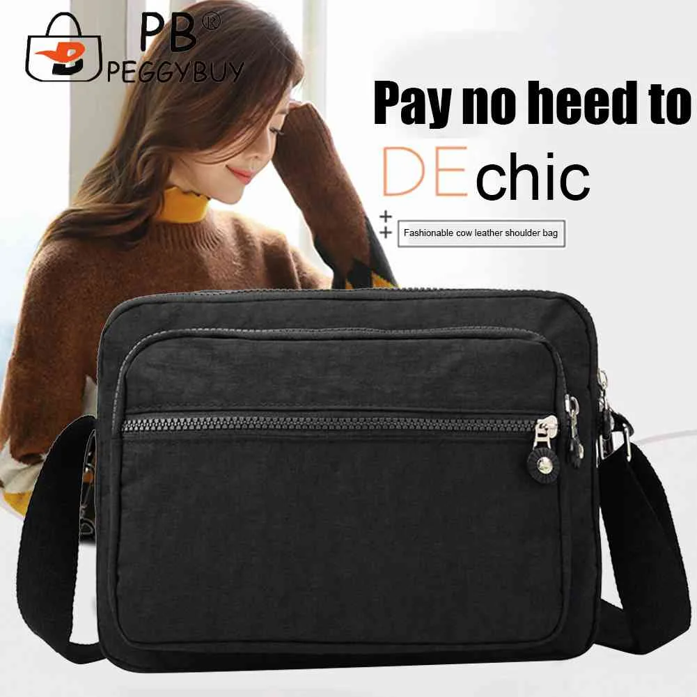 

Винтажная сумка на плечо, водонепроницаемые простые сумки через плечо, трехслойная сумка-мессенджер на молнии, однотонная Сумка-слинг для ж...