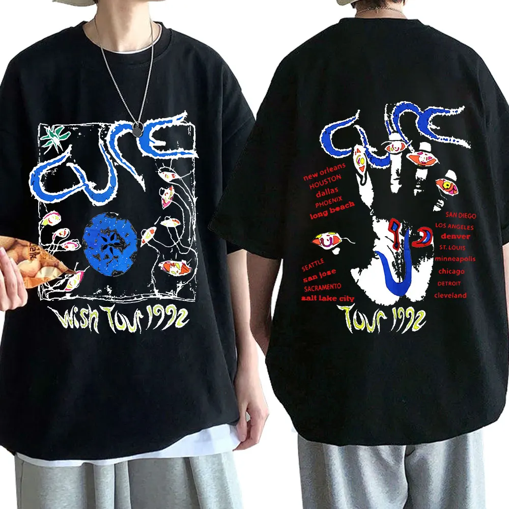 

British Rock Band T Shirt Vintage 1992 The Cure Wish Tour Concert T-shirts Men Punk Gothic Short Sleeve T-shirt Oversized Unisex