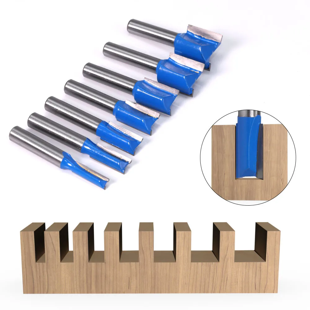 

8mm Shank Double-Flute Straight Router Bits Set Woodoworking Milling Cutters Kit 7-Size Diameter-6&8&10&12&14&18&20mm