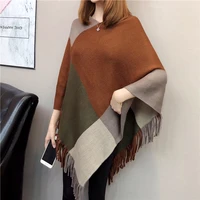 pull femme autumn winter women tassel knitted sweater poncho sexy striped v neck irregular hem casual loose pullover coffee
