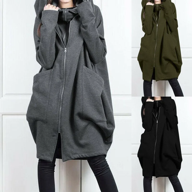

Solid new Hoodies Women Full Zip Warm Pocket Hoodie Street Wear Ladies Pullovers Long Hooded Jacket Coat Top Sweatshirt