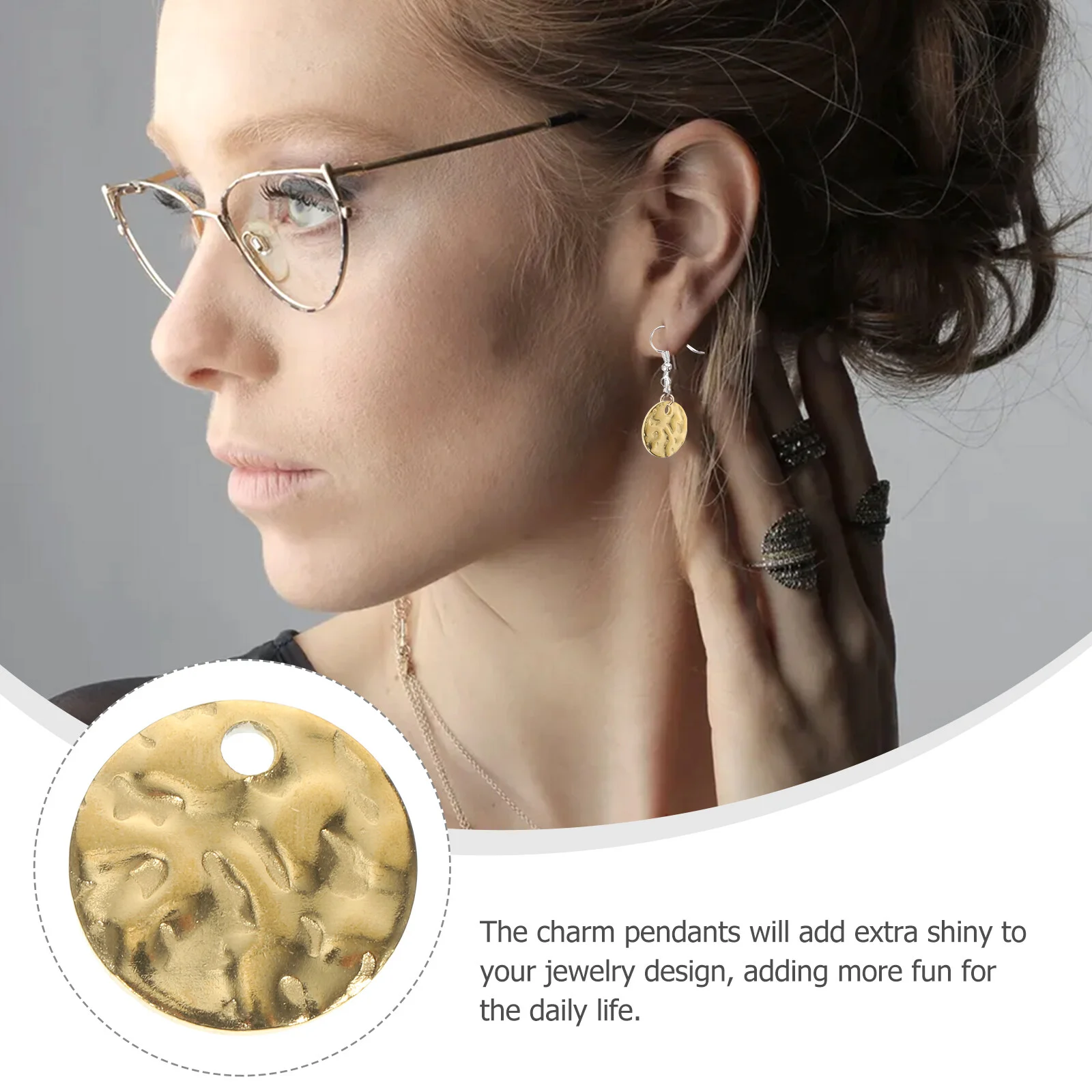 60 Pcs Bunny Earrings Disc Pendant Jewelry Pendants DIY Making Accessory Round 1X1cm Charms Silver Alloy Shaped