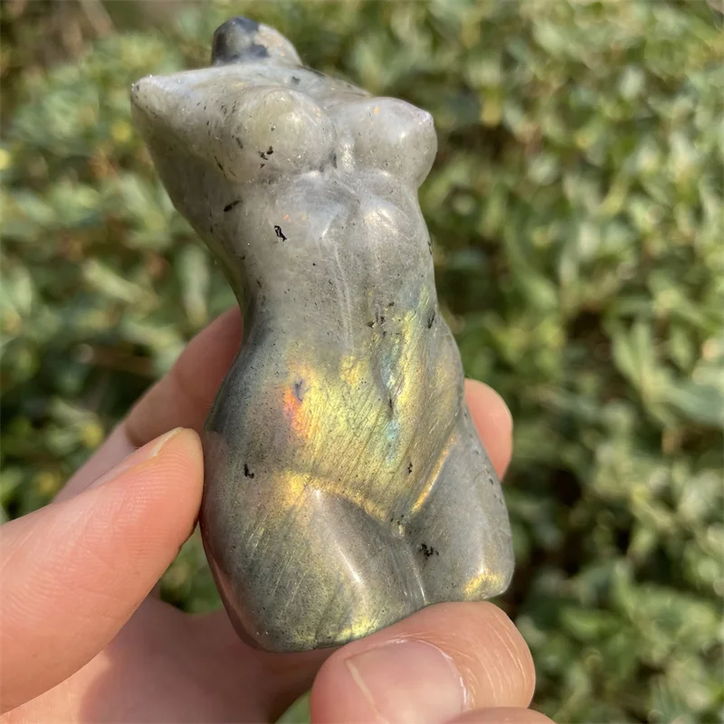 

8cm Natural Labradorite Crystal Goddess Carving Woman Body Torso Healing Stone Statue For Home Decoration Gift 1pcs