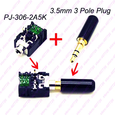 

5PCS 3.5mm Audio Jack Female Socket With Switch PJ-306-2A5K Can Be Matched With 3pole Gold Male Plug