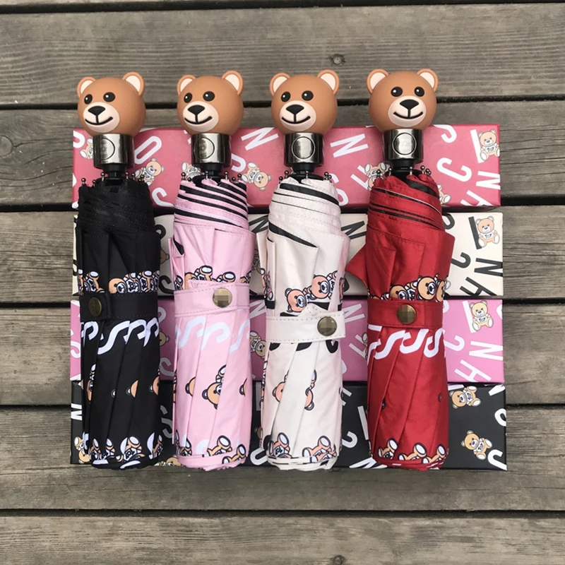 

Bear Head Fully Automatic Umbrella Women Cute Folding Uv Umbrella Flat Lightweight Windproof Sunny And Rainy Paraguas