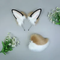 rabbit ear short tail plush cosplay simulation animal headwear kawaii accessories lolita bendable hair band bunny tail suit