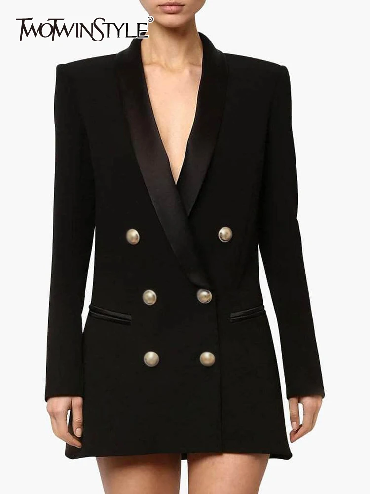 

Женский блейзер TWOTWINSTYLE, однотонный Блейзер составного кроя с английским воротником и длинными рукавами, на пуговицах, Новинка