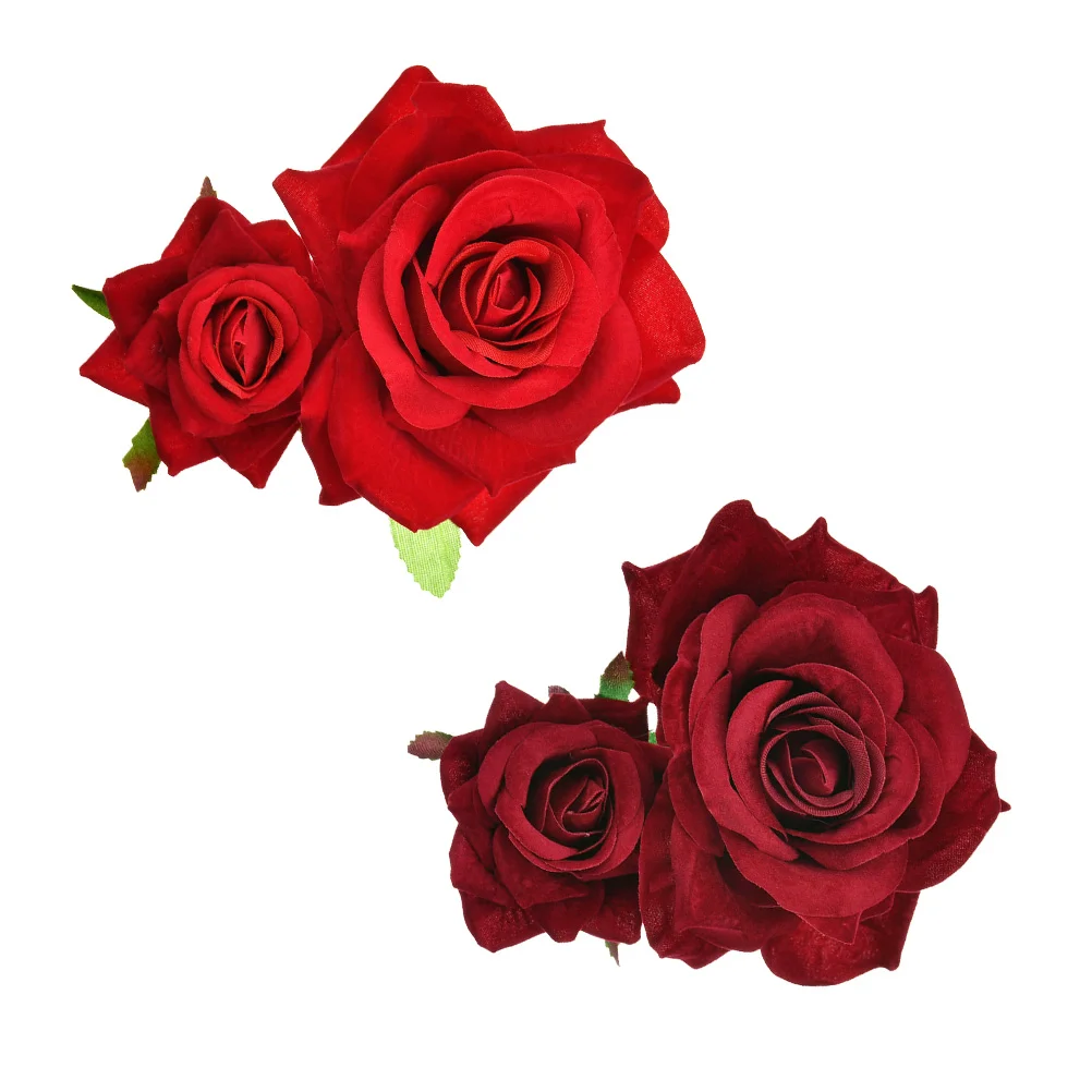

1Pc Exquisite Flannel Rose Flower Hairpin Imitation Flower Bobby Pin Elegant Charming Hair Clips Hair Accessories (Red)