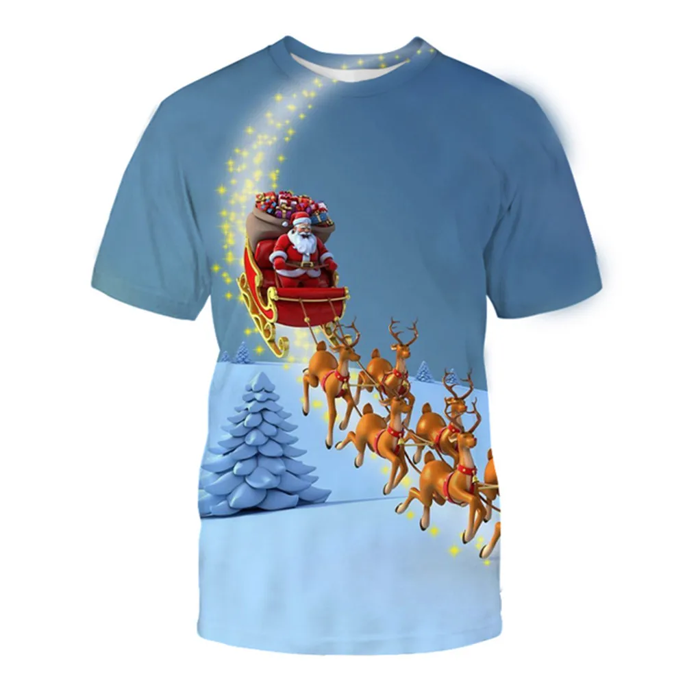 

Модный праздничный костюм с 3D рисунком, рождественский костюм Y2K, забавная футболка с круглым вырезом, спортивный Свободный дышащий Топ