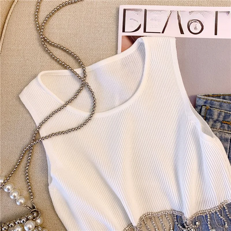 Женский Пурпурный трикотажный топ без рукавов эластичный однотонный