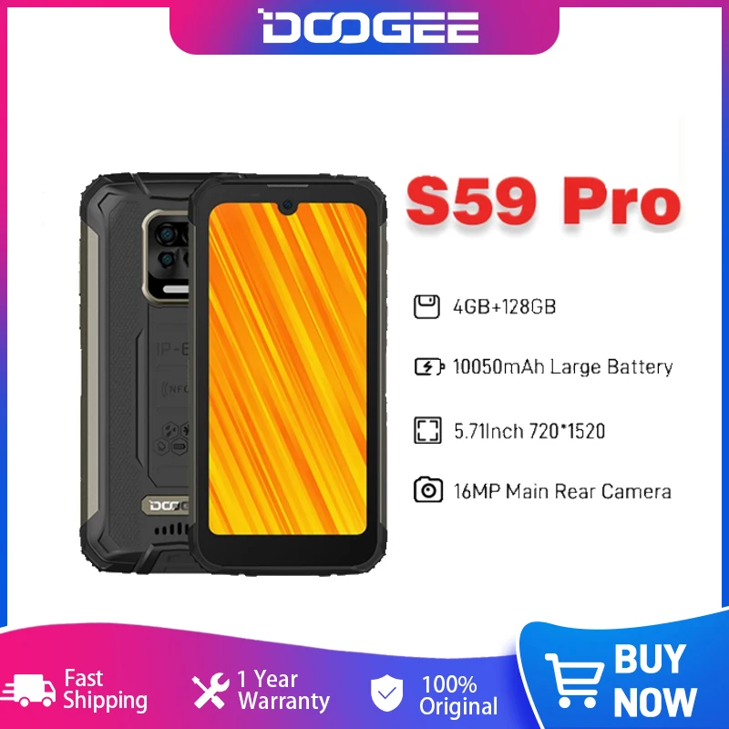 DOOGEE S59 Pro Прочный телефон4 + 128 ГБ 10050 мАч Super Battery IP68 / IP69K NFC смартфон 2 Вт Громкий