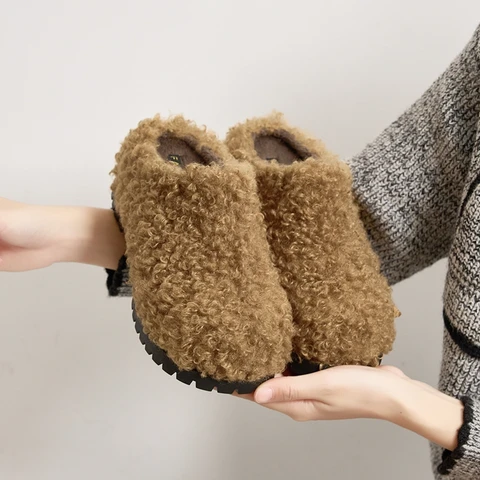 AIYUQI, женские тапочки, женские флисовые тапочки без шнуровки на толстой подошве, удобная зимняя женская обувь больших размеров