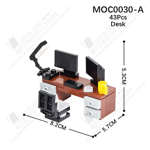 Конструктор MOC0030, серия мебели, настольные блоки MOC, Офисная сцена, компьютерная настольная лампа, декоративные блоки, сборные игрушки для детей