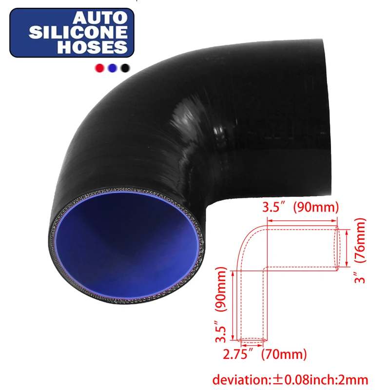 

2.75" to 3" 70mm to 76mm ID Silicone 90 Degree Elbow Reducer Turbo Pipe Hose