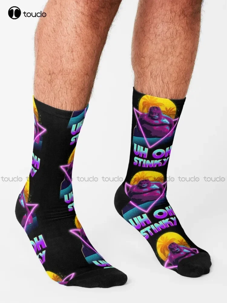 Фото Носки Uh Oh Stinky Poop Le Monke 80S Vaporwave Outrun Style, мужские футбольные персонализированные носки унисекс для взрослых, носки для подростков №3