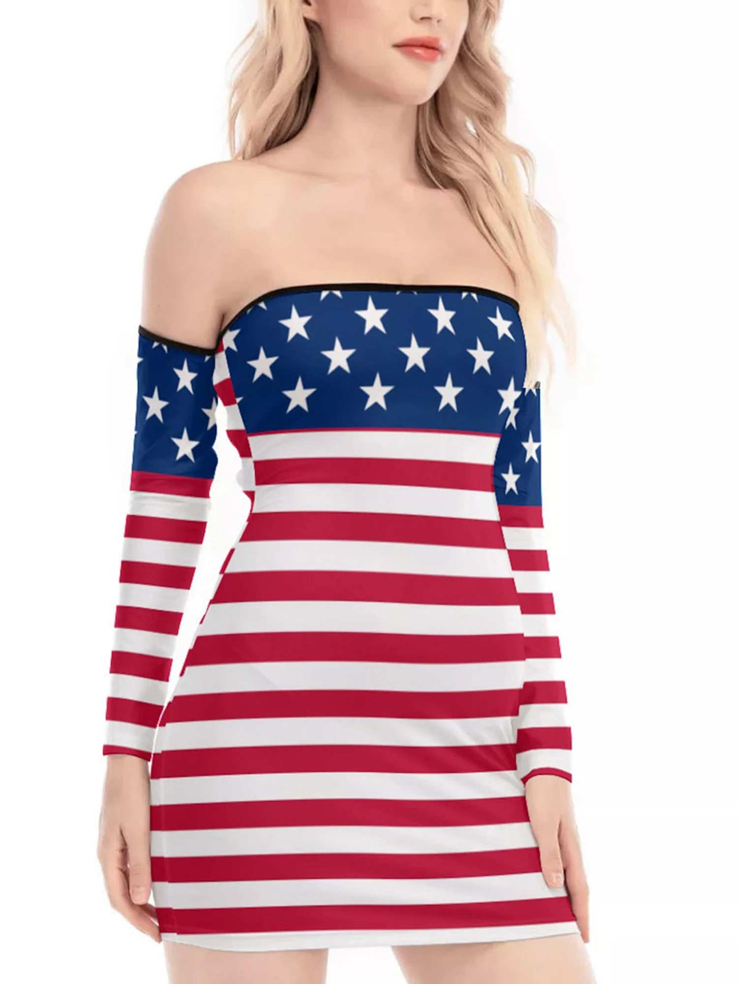 Stylish and Sexy Women s Stripe and Stars Print Strapless Mini Dress for 4th of July Celebrations and Street Fashion