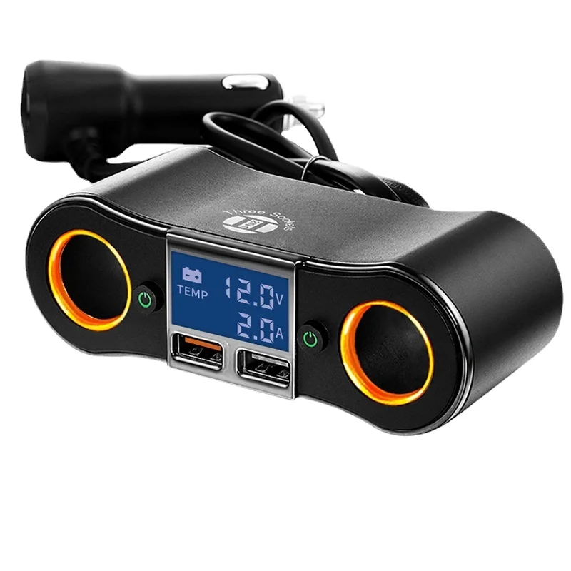 

ZNB02 Car Cigarette Lighter Adapter with Dual High Power Digital Display Switch and QC3.0 Fast Charging Ports _ One-to-Two Car C