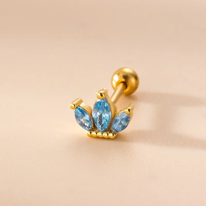 1Piece Blue Zircon Crown Flower Earrings for Women 2022 Jewelry Ear Cuff Double Screw Stainless Steel Piercing Stud Earrings images - 6