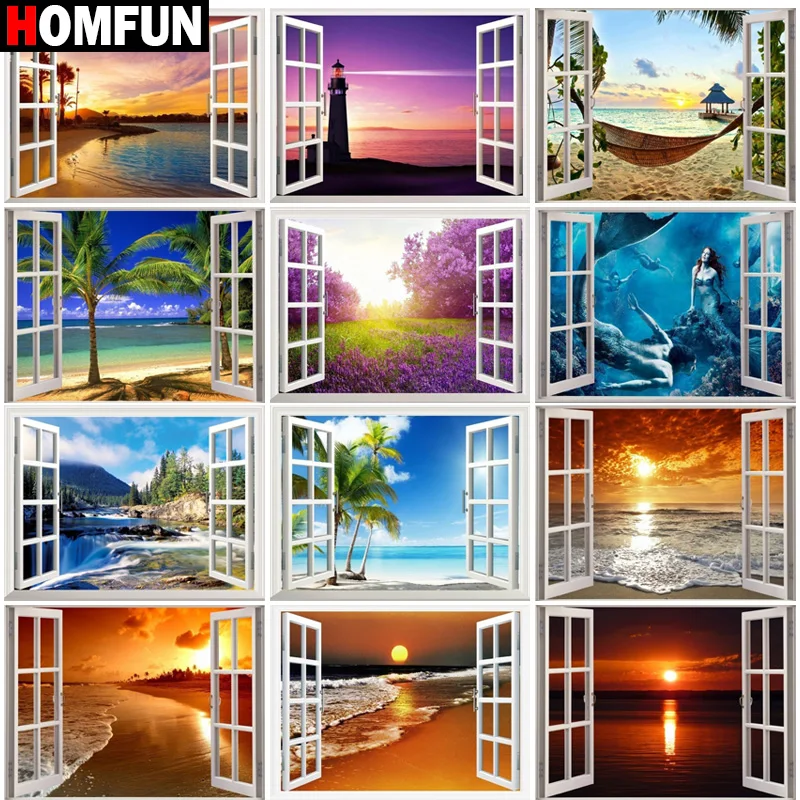 

Алмазная 5D Вышивка HOMFUN «закат», картина с полными квадратными/круглыми стразами, «сделай сам», вышивка крестиком, домашний декор, подарок