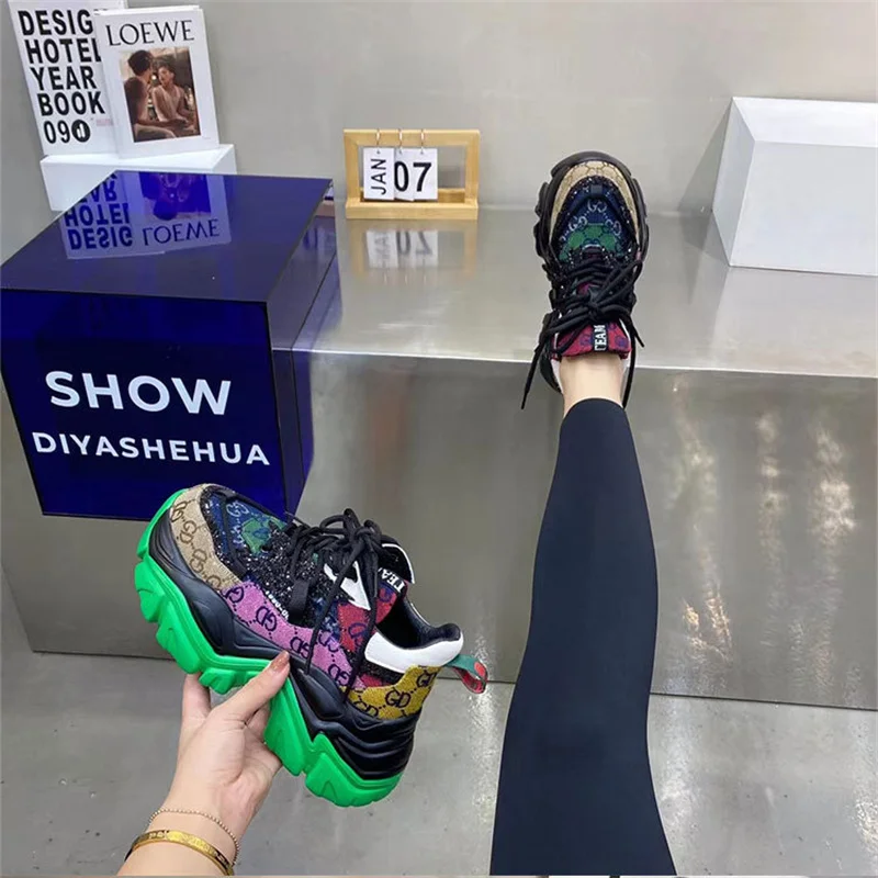 

Туфли Dad Shoes, Модные цветные тонкие туфли на платформе с принтом, новинка 2022, повседневные спортивные высокие туфли